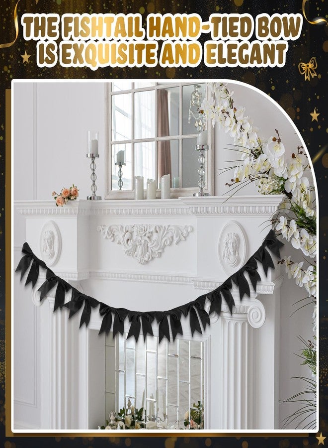 Dilunave 2 Pcs 6.56 ft Black White Bow Garland Banner, Black White Satin Bow Decor, Coquette Birthday Decorations, Bowknot Garland Hanging Banner for Bridal Baby Shower Bachelorette Party Supplies - Image 5