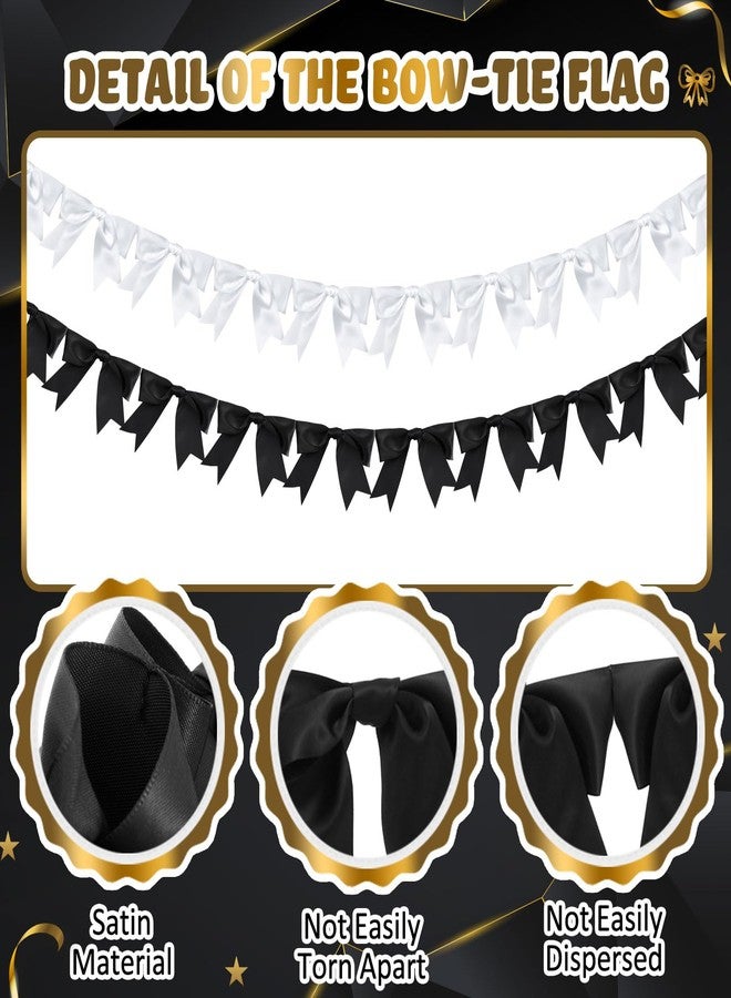 Dilunave 2 Pcs 6.56 ft Black White Bow Garland Banner, Black White Satin Bow Decor, Coquette Birthday Decorations, Bowknot Garland Hanging Banner for Bridal Baby Shower Bachelorette Party Supplies - Image 3