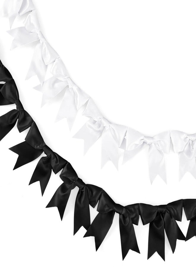 Dilunave 2 Pcs 6.56 ft Black White Bow Garland Banner, Black White Satin Bow Decor, Coquette Birthday Decorations, Bowknot Garland Hanging Banner for Bridal Baby Shower Bachelorette Party Supplies - Image 1