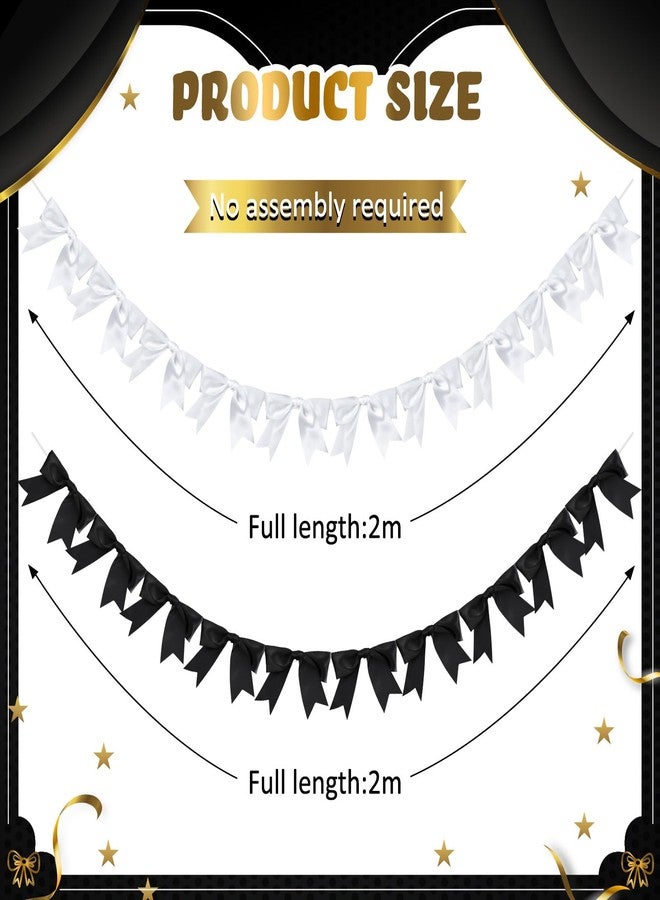 Dilunave 2 Pcs 6.56 ft Black White Bow Garland Banner, Black White Satin Bow Decor, Coquette Birthday Decorations, Bowknot Garland Hanging Banner for Bridal Baby Shower Bachelorette Party Supplies - Image 2