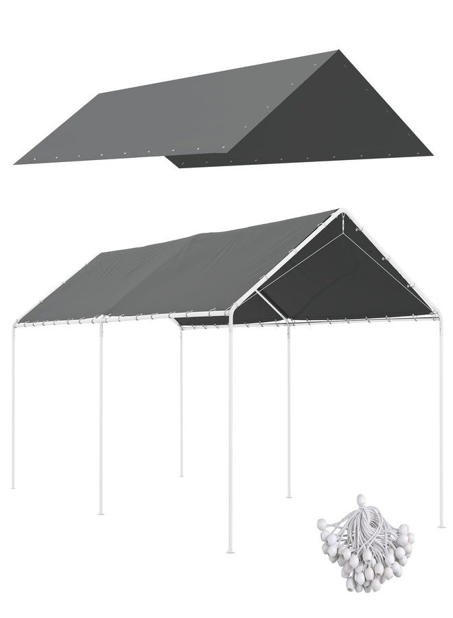 Outsunny 10' x 20' Carport Replacement Top Canopy Cover, UV Resistant and Water Resistant Car Port Portable Garage Tent Cover with Ball Bungee Cords, Dark Gray, Only Cover - Image 1