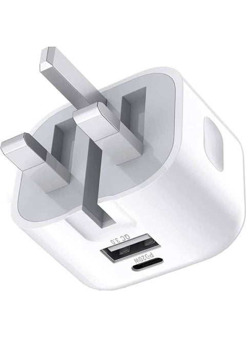 20W USB C Charger Block, 2-Ports [USB-C + USB] Charging Station, QC PD3.0 GaN Fast Charging Block, Type C Power Adapter for iPad Pro/iPhone/Samsung Note/Galaxy (Not with Cable)