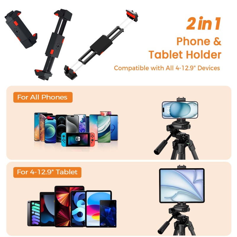 MACTREM حامل هاتف MACTREM مع عصا سيلفي، حامل ثلاثي القوائم أفقي بارتفاع 70" لهواتف iPhone و iPad، حامل كاميرا ثلاثي القوائم مع جهاز تحكم عن بعد لاسلكي لتسجيل الفيديو/سيلفي/بث مباشر/فلوغينغ - Image 4