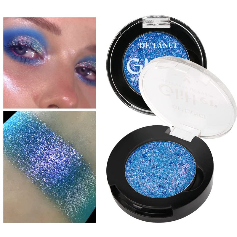 Afflano Holographic Eyeshadow Glitter, Color Change Multichrome Eyeshadow Silver Blue Shimmer Metallic Eye Makeup, Sparkling Pigment Chameleon Duo Chrome Eye shadow for Blue Eye Makeup - Image 1