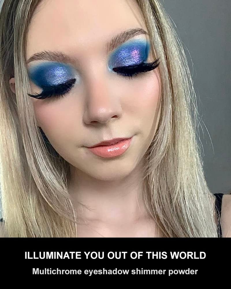 Afflano Holographic Eyeshadow Glitter, Color Change Multichrome Eyeshadow Silver Blue Shimmer Metallic Eye Makeup, Sparkling Pigment Chameleon Duo Chrome Eye shadow for Blue Eye Makeup - Image 4