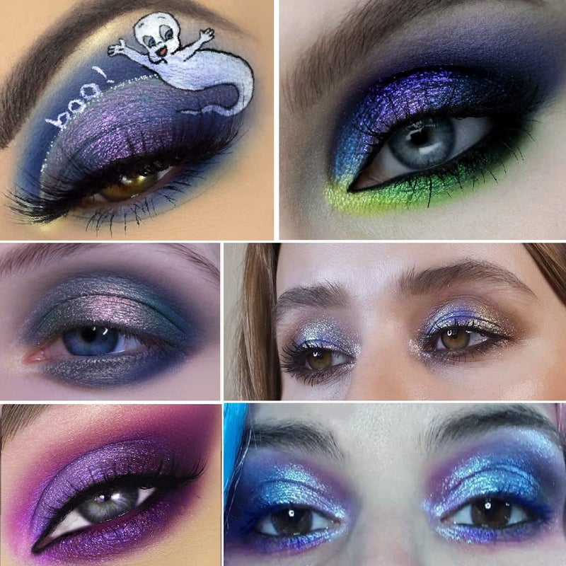 Afflano Holographic Eyeshadow Glitter, Color Change Multichrome Eyeshadow Silver Blue Shimmer Metallic Eye Makeup, Sparkling Pigment Chameleon Duo Chrome Eye shadow for Blue Eye Makeup - Image 3