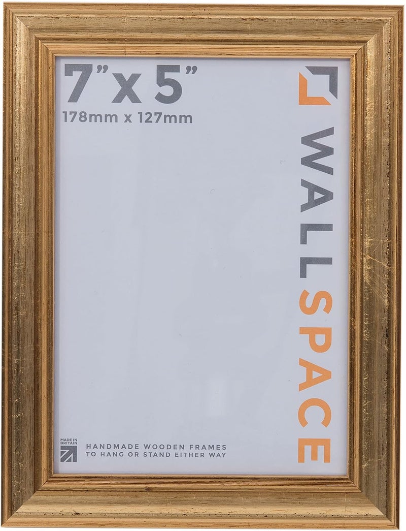 Wall Space 7x5 Gold Picture Frame | Gold 5x7 Photo Frame | 7 x 5 inch | 178x127mm | 17.8x12.7cm | Solid Wood Wooden with Real Glass | Handmade in UK General compatible practical design - Image 3
