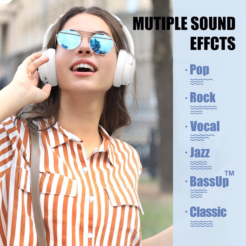 BERIBES Bluetooth Headphones Over Ear, 65H Playtime and 6 EQ Music Modes Wireless Headphones with Mic, HiFi Stereo Foldable Lightweight Headset, Deep Bass for Home Office Cellphone PC Etc.(White) - Image 2