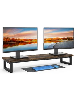 Dual Monitor Stand Riser 39Inch Large Monitor Stands For 2 Monitors Computer Monitor Stand Wooden Desktop Oraganizer Shelf For Office Desk Computer Laptop Tv