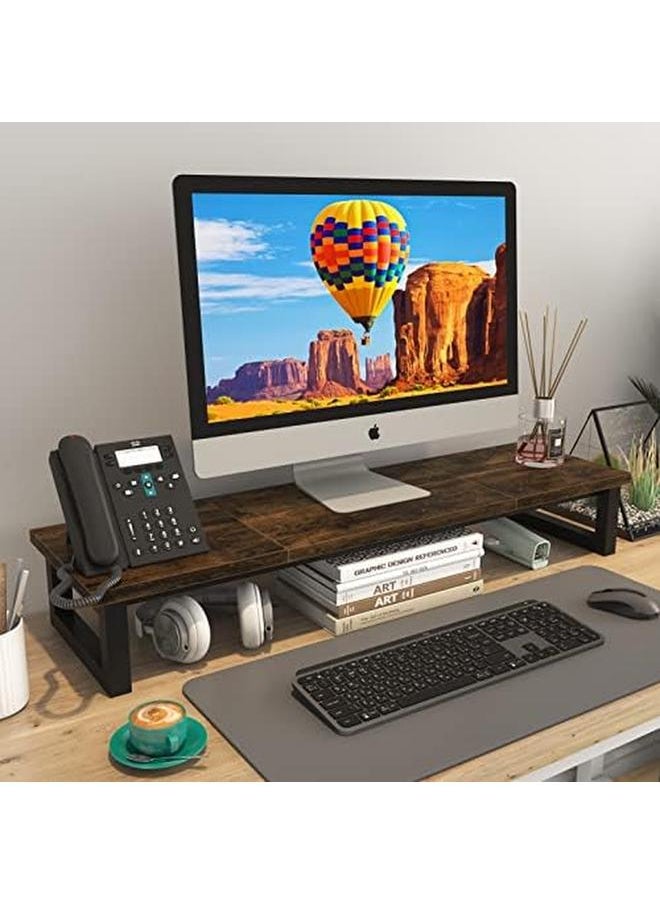 erorex - Dual Monitor Stand Riser 39Inch Large Monitor Stands For 2 Monitors Computer Monitor Stand Wooden Desktop Oraganizer Shelf For Office Desk Computer Laptop Tv - Image 1