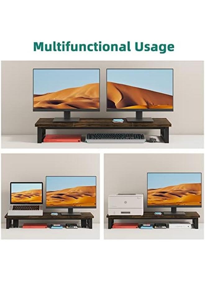 erorex - Dual Monitor Stand Riser 39Inch Large Monitor Stands For 2 Monitors Computer Monitor Stand Wooden Desktop Oraganizer Shelf For Office Desk Computer Laptop Tv - Image 1