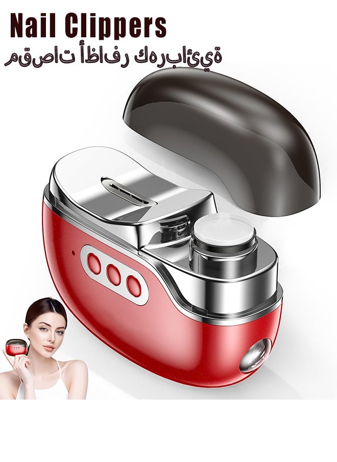 Bincoo 3 in 1 Rechargeable Electric Portable Fingernail Cutter Nail Clipper Fingernail Trimmer, Polisher & Clip Storage, USB Rechargeable Automatic Nail File for Baby, Kids, Adult Gift Red  - Image 1