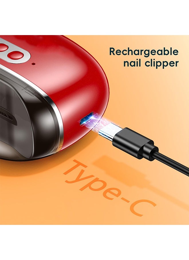 Bincoo 3 in 1 Rechargeable Electric Portable Fingernail Cutter Nail Clipper Fingernail Trimmer, Polisher & Clip Storage, USB Rechargeable Automatic Nail File for Baby, Kids, Adult Gift Red  - Image 5