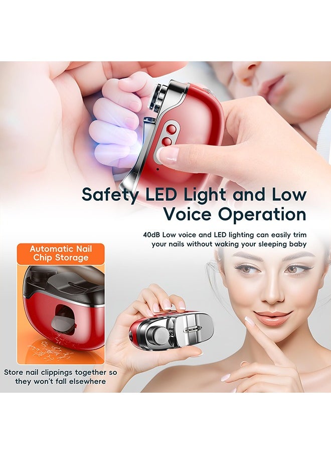 Bincoo 3 in 1 Rechargeable Electric Portable Fingernail Cutter Nail Clipper Fingernail Trimmer, Polisher & Clip Storage, USB Rechargeable Automatic Nail File for Baby, Kids, Adult Gift Red  - Image 3