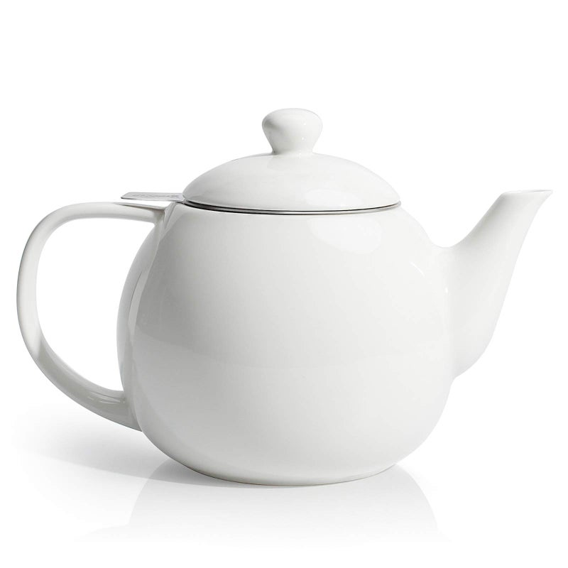 Sweese Teapots for Tea 27 oz Porcelain Tea pot with Removable Stainless Steel Infuser Tea Pots for Loose Tea  White
