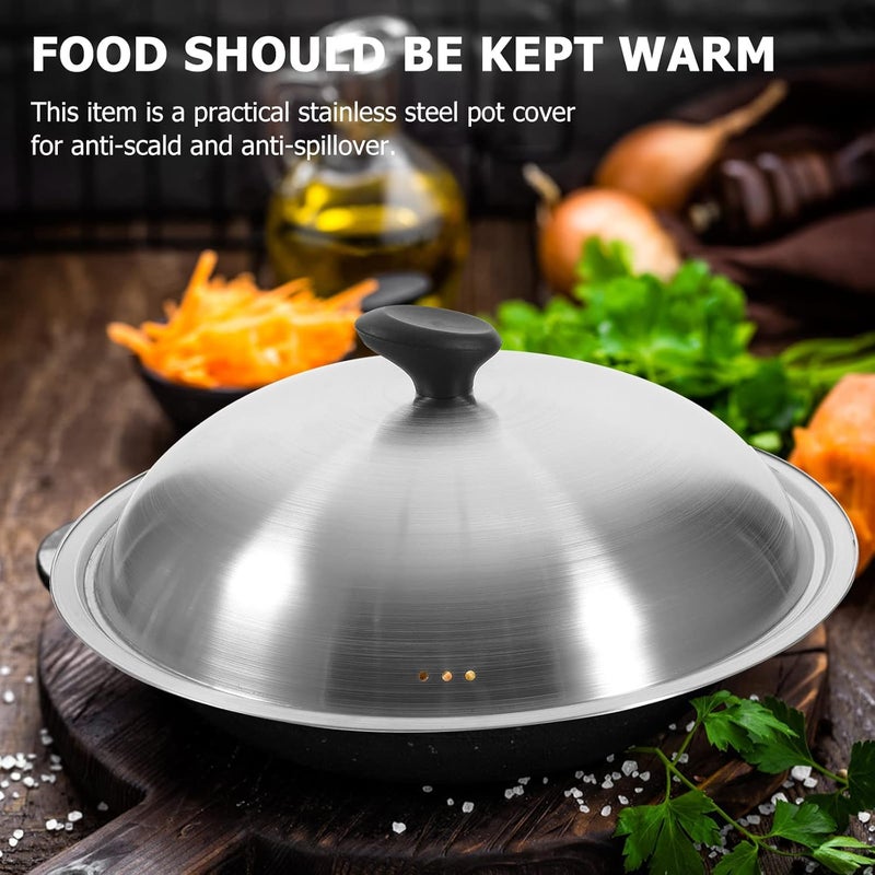 woobles Wok Lid 14 Inch Universal Pot Lid Stainless Steel Pan Lid Frying Pan Cover Cookware Lids Replacement Lid with Handle for Pots Pans Fry Pan Skillet Steel Pan Cover- - Image 3