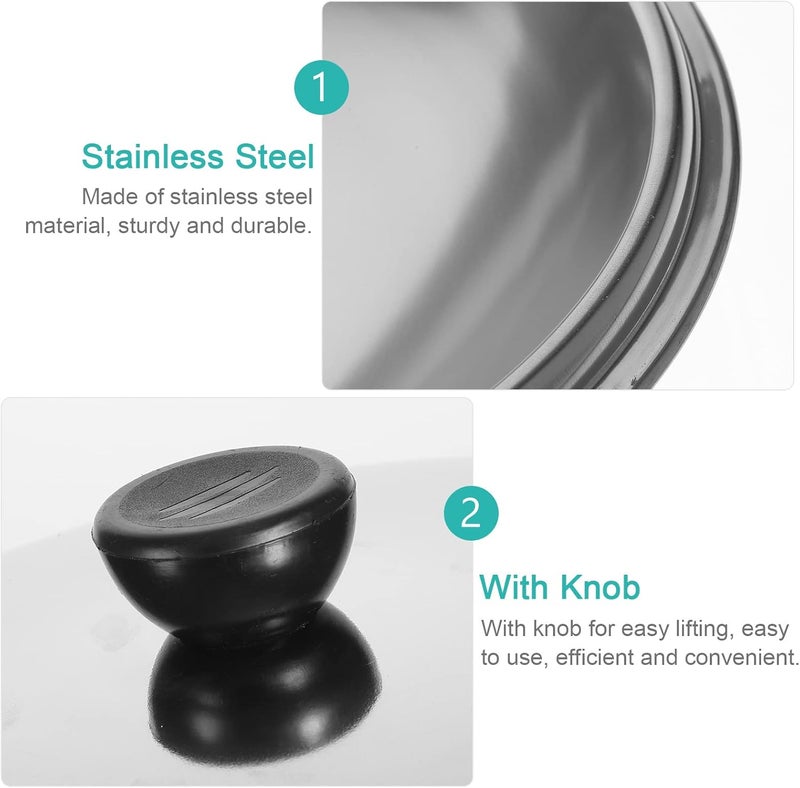 woobles Wok Lid 14 Inch Universal Pot Lid Stainless Steel Pan Lid Frying Pan Cover Cookware Lids Replacement Lid with Handle for Pots Pans Fry Pan Skillet Steel Pan Cover- - Image 2