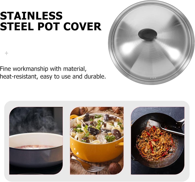 woobles Wok Lid 14 Inch Universal Pot Lid Stainless Steel Pan Lid Frying Pan Cover Cookware Lids Replacement Lid with Handle for Pots Pans Fry Pan Skillet Steel Pan Cover- - Image 5