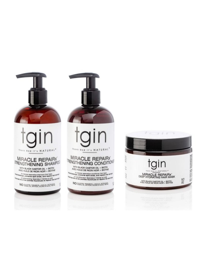 Tgin Teigen Miracle Strengthening Shampoo 384 ml + Miracle RepaiRx Strengthening Conditioner 384ml + Miracle Repairx Deep Hydrating Hair Mask For Damaged Hair 340g - Image 1