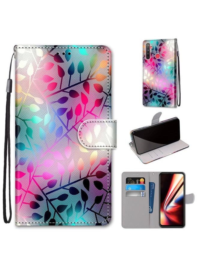 HuHa Case Cover For Realme 5 / 5s / 5i / C3 / C3i / 6i / Narzo10 / 10A / 20A Coloured Drawing Cross Texture Horizontal Flip PU Leather Case with Holder & Card Slots & Wallet & Lanyard Translucent Glass 