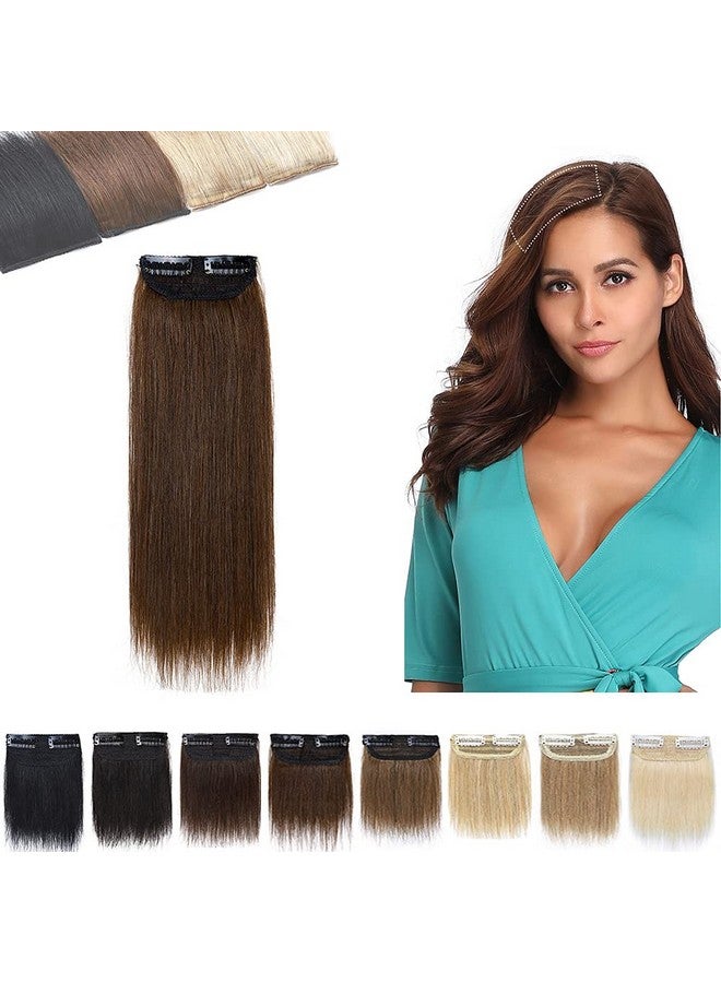 SEGO Ego Clip In Mini Hair Piece 2 Clips Remy Human Extensions Short Straight Hairpieces Invisible Hairpin For Thinning Adding Volume Natural Cushion High 4 Medium Brown 8 Inch 12G 0.9171 Ounce - Image 2