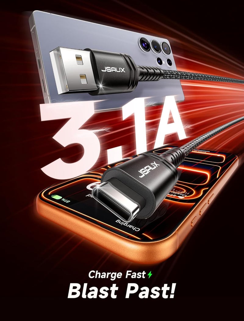 jsaux USB C Cable [2-Pack 2M], USB A to USB Cord 3.1A Fast Charging Compatible with iPhone Air/17/17 Pro/17 Pro Max/17e, iPhone16 15 Series, Samsung Galaxy S20 S10 S9, Note 20 10, Car Play, LG -Black - Image 3