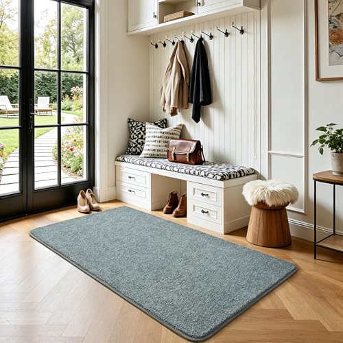 Keeko Soft 2x4 Small Runner Rug Bedside Rugs for Bedroom Indoor Runner Hallway Carpets Non Slip Living Room Area Throw Rugs Memory Foam Laundry Room Rug for Teen Kids Boys Dorm Room Decor Grey - Image 3