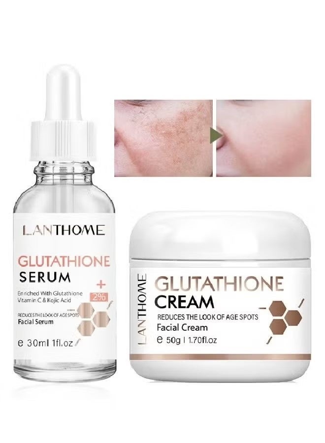 Lanthome Glutathione Cream 50ml + Glutathione Serum 30ml- VITAMIN C Kojic Acid Natural Skin Nourishing Resurfacing Fade Cream and Serum Brighting Dark Spots Acne Scars Intensively Hydrating Soothing Provide - Image 1