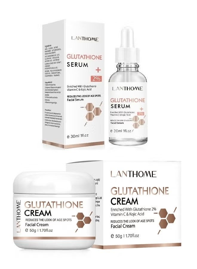 Lanthome Glutathione Cream 50ml + Glutathione Serum 30ml- VITAMIN C Kojic Acid Natural Skin Nourishing Resurfacing Fade Cream and Serum Brighting Dark Spots Acne Scars Intensively Hydrating Soothing Provide - Image 5