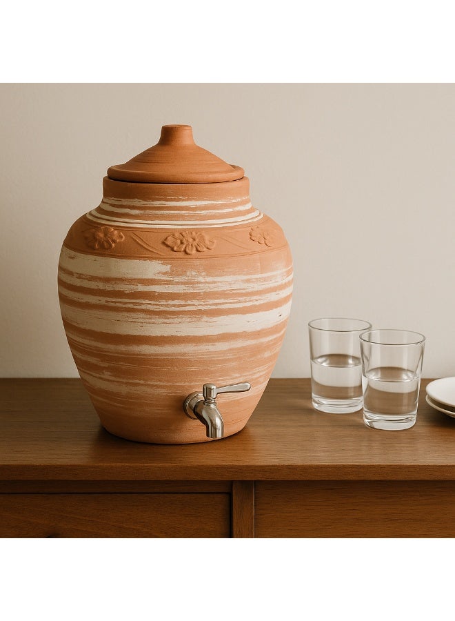 ارك موزّع مياه من التيراكوتا بسعة 11 لتر من ARK مع صنبور من الستانلس ستيل | وعاء ماء طيني مصنوع يدويًا بأسلوب نيريكومي مع غطاء | مطكة تبريد طبيعي توضع على الطاولة للمنزل والمجلس والمكتب - Image 5