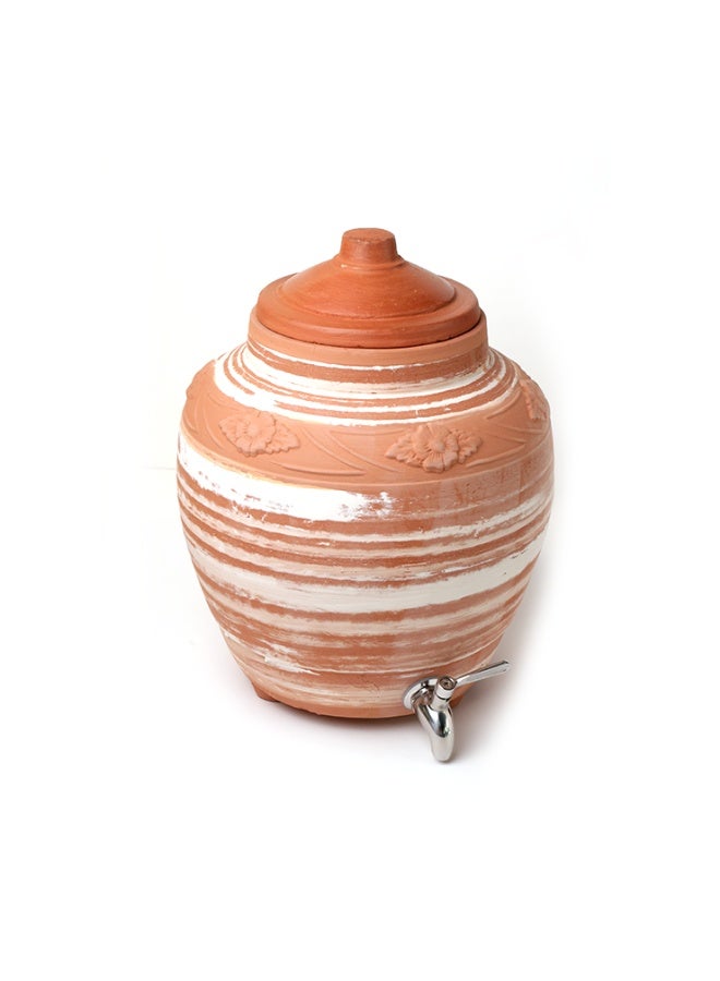 ارك موزّع مياه من التيراكوتا بسعة 11 لتر من ARK مع صنبور من الستانلس ستيل | وعاء ماء طيني مصنوع يدويًا بأسلوب نيريكومي مع غطاء | مطكة تبريد طبيعي توضع على الطاولة للمنزل والمجلس والمكتب - Image 2