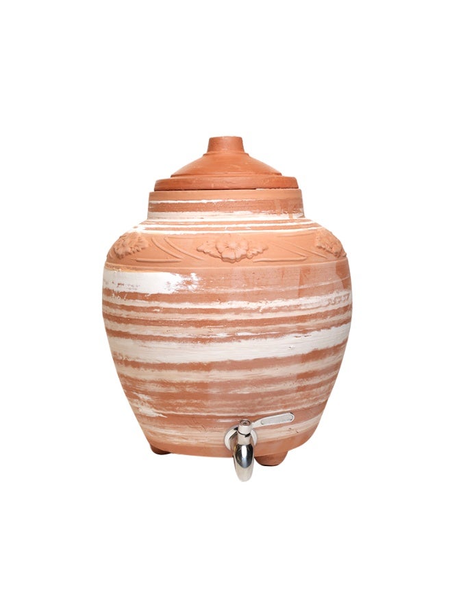 ارك موزّع مياه من التيراكوتا بسعة 11 لتر من ARK مع صنبور من الستانلس ستيل | وعاء ماء طيني مصنوع يدويًا بأسلوب نيريكومي مع غطاء | مطكة تبريد طبيعي توضع على الطاولة للمنزل والمجلس والمكتب - Image 1