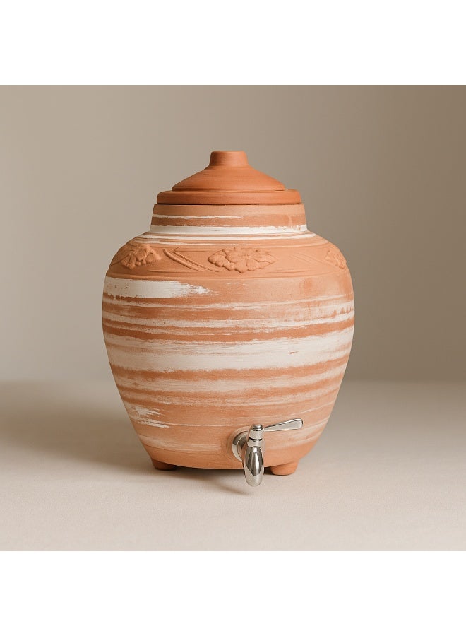 ارك موزّع مياه من التيراكوتا بسعة 11 لتر من ARK مع صنبور من الستانلس ستيل | وعاء ماء طيني مصنوع يدويًا بأسلوب نيريكومي مع غطاء | مطكة تبريد طبيعي توضع على الطاولة للمنزل والمجلس والمكتب - Image 4