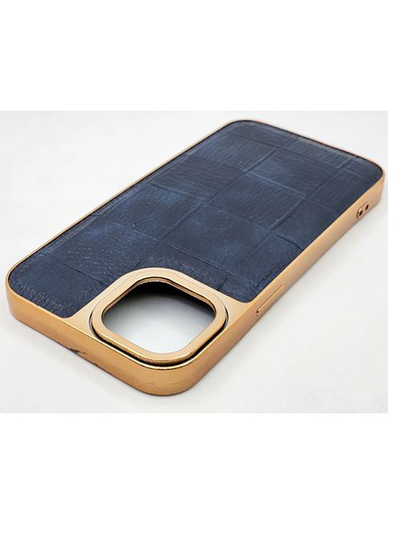 Iphone 14 Leather Phone Case Soft & Full Protection With Metal Sides - Blue - Image 1