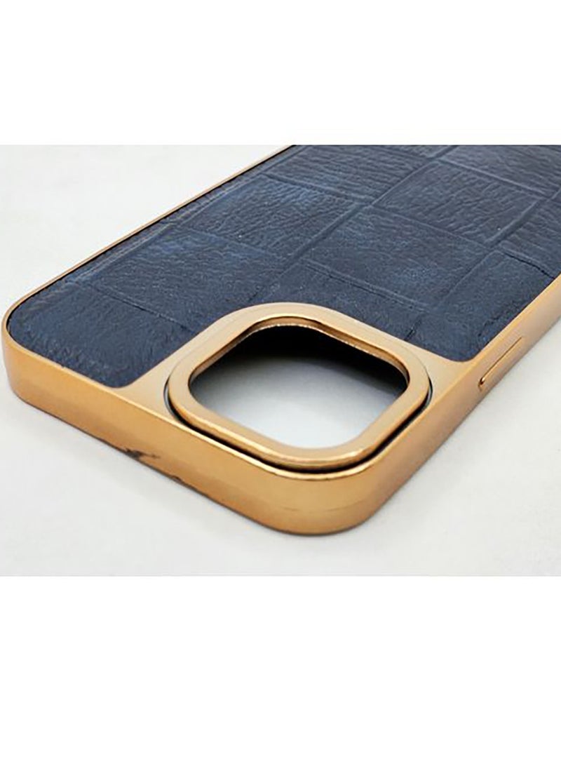 Iphone 14 Leather Phone Case Soft & Full Protection With Metal Sides - Blue - Image 2