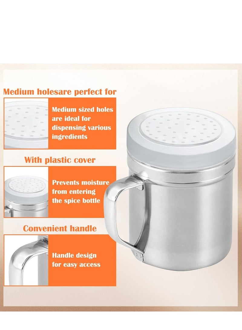 Oasisgalore 2Pcs Metal Salt Pepper Dredge Shakers Seasoning Jar Spice Shakers with Handle Hole And Cover(Medium-10OZ) - Image 3