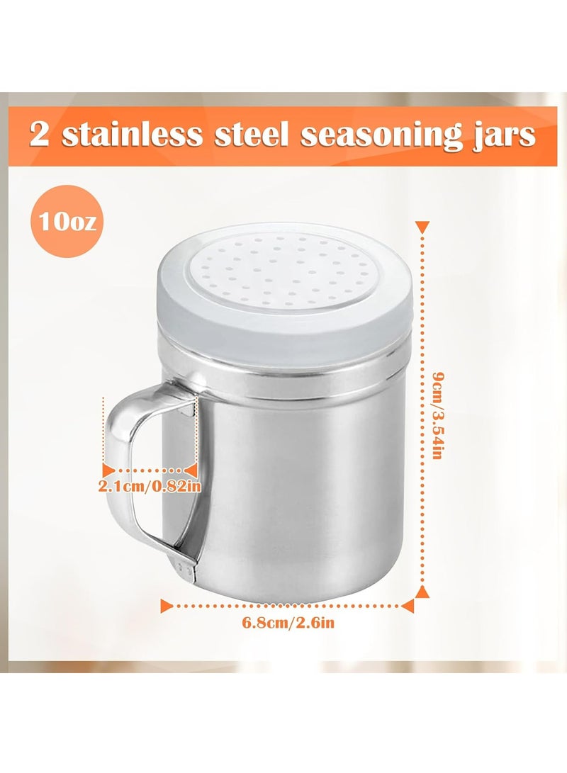 Oasisgalore 2Pcs Metal Salt Pepper Dredge Shakers Seasoning Jar Spice Shakers with Handle Hole And Cover(Medium-10OZ) - Image 2