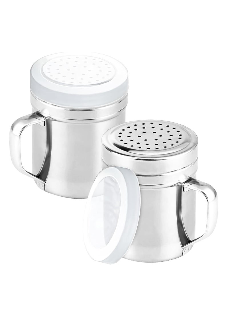 Oasisgalore 2Pcs Metal Salt Pepper Dredge Shakers Seasoning Jar Spice Shakers with Handle Hole And Cover(Medium-10OZ) - Image 1
