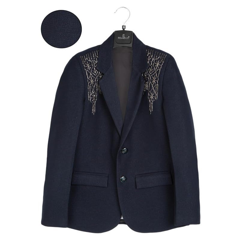 CHARCHIT Boys Regular Fit Handwork Blazer and T-Shirt in Navy - Image 3