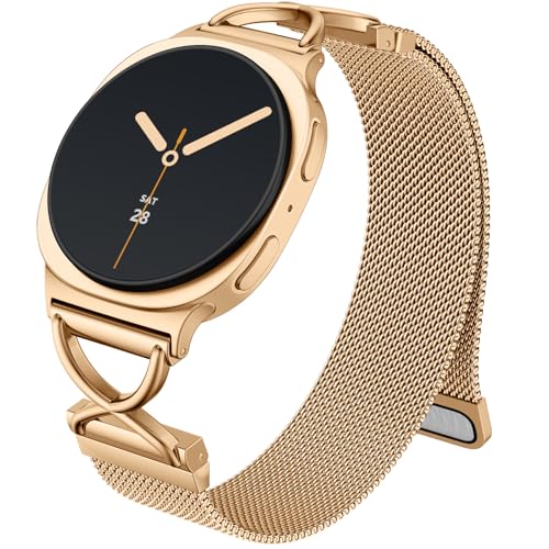 Dirrelo Metal Bands Compatible for Samsung Galaxy Watch 8, Galaxy Watch 8 Classic Smartwatch for Women Men, Solid Stainless Steel Adjustable Strap Replacement Wristband Breathable Watch 8 Classic, Rose Gold - Image 1