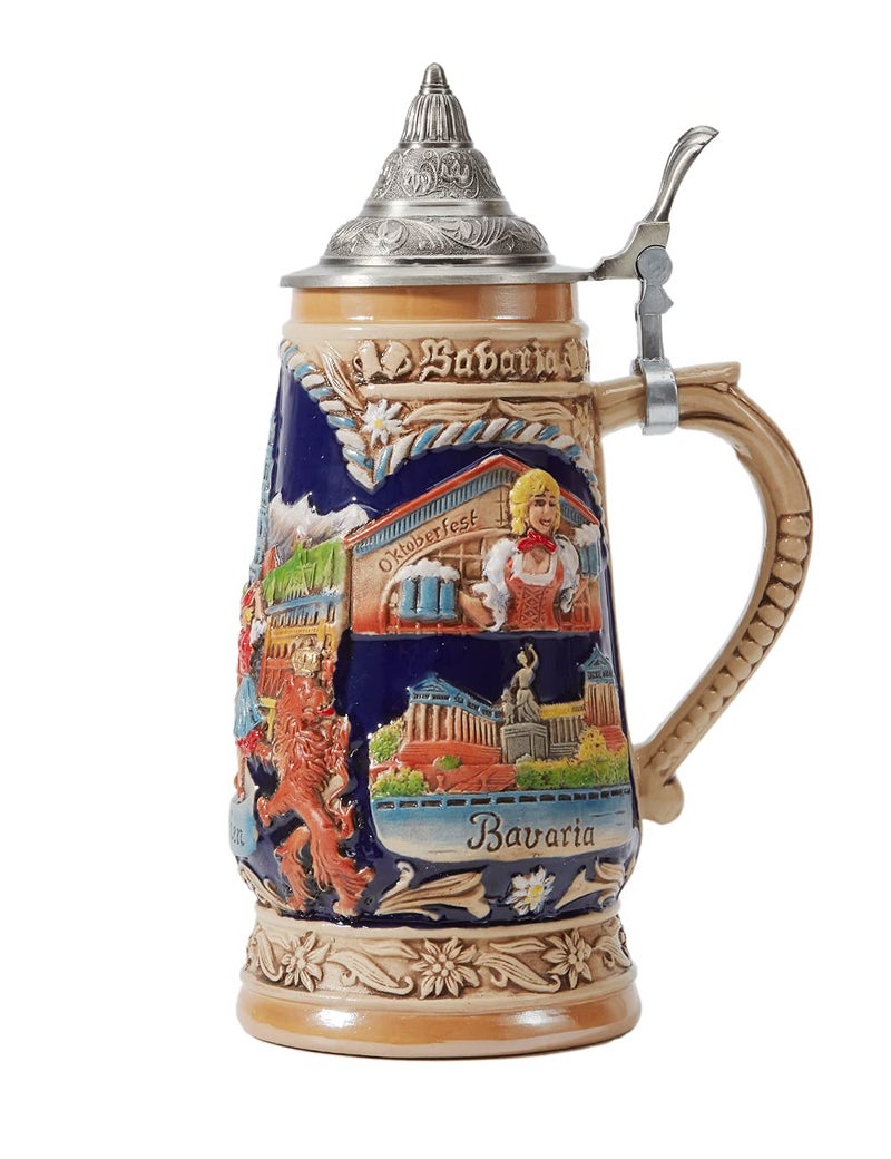 HAUCOZE HAUCOZE Beer Stein Mug German Munich Bavarian Drinking Stanley Viking Tankard with Petwer Lid for Birthday Gifts Men Father Husband 10Liter 