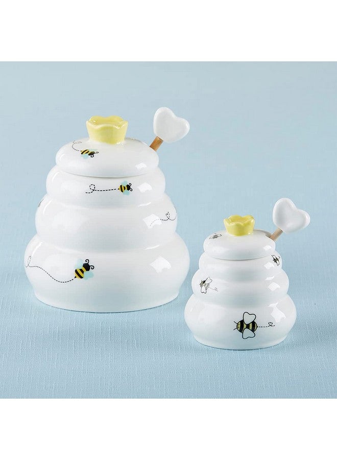 Kate Aspen Sweet as Can Bee Ceramic Mini Honey Pot with Wooden Honey Dipper (3.4 oz) Honey Jar, Bee Decor, White/Yellow (23261WT) - Image 5