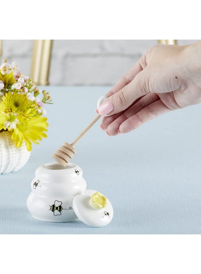 Kate Aspen Sweet as Can Bee Ceramic Mini Honey Pot with Wooden Honey Dipper (3.4 oz) Honey Jar, Bee Decor, White/Yellow (23261WT) - Image 3
