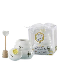 Kate Aspen Kate Aspen Sweet as Can Bee Ceramic Mini Honey Pot with Wooden Honey Dipper (3.4 oz) Honey Jar, Bee Decor, White/Yellow (23261WT)  - Image 1