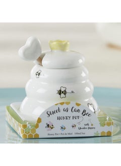 Kate Aspen Kate Aspen Sweet as Can Bee Ceramic Mini Honey Pot with Wooden Honey Dipper (3.4 oz) Honey Jar, Bee Decor, White/Yellow (23261WT)  - Image 2