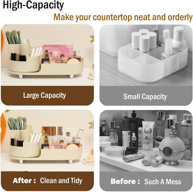 ROKTRY 360 Rotating Makeup Desk Cosmetic Storage Box Organizer with DrawersCosmetic Dressing Table Sorting PlasticDesktop Cosmetics JewelrySkincare Storage Box in off white color - Image 3