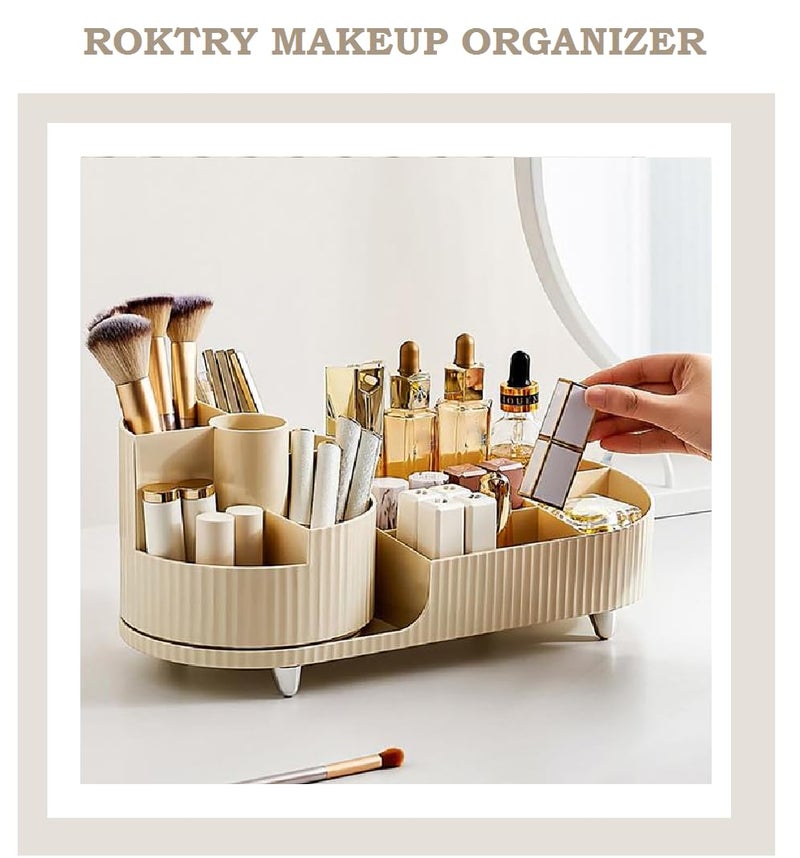 ROKTRY 360 Rotating Makeup Desk Cosmetic Storage Box Organizer with DrawersCosmetic Dressing Table Sorting PlasticDesktop Cosmetics JewelrySkincare Storage Box in off white color - Image 2