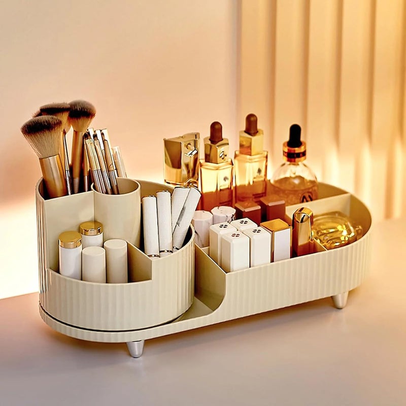 ROKTRY 360 Rotating Makeup Desk Cosmetic Storage Box Organizer with DrawersCosmetic Dressing Table Sorting PlasticDesktop Cosmetics JewelrySkincare Storage Box in off white color - Image 5