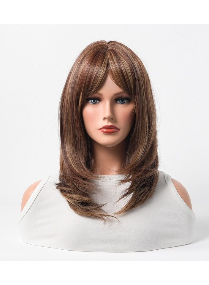 إستيل شعر مستعار كامل للباروكة الاصطناعية مقاومة للحرارة شعر مستعار طبيعي طويل مستقيم مع الانفجارات سيدة الألياف باروكة أنيقة شقراء داكنة - Image 1