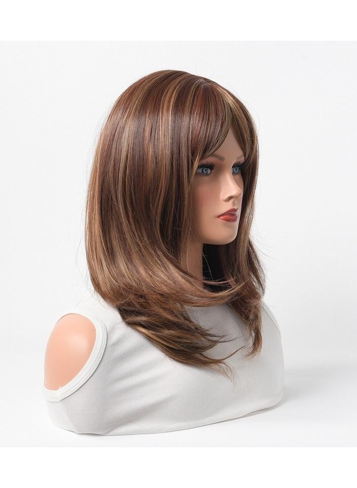 إستيل شعر مستعار كامل للباروكة الاصطناعية مقاومة للحرارة شعر مستعار طبيعي طويل مستقيم مع الانفجارات سيدة الألياف باروكة أنيقة شقراء داكنة - Image 2